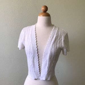 M White Scalloped Shrug Sweater